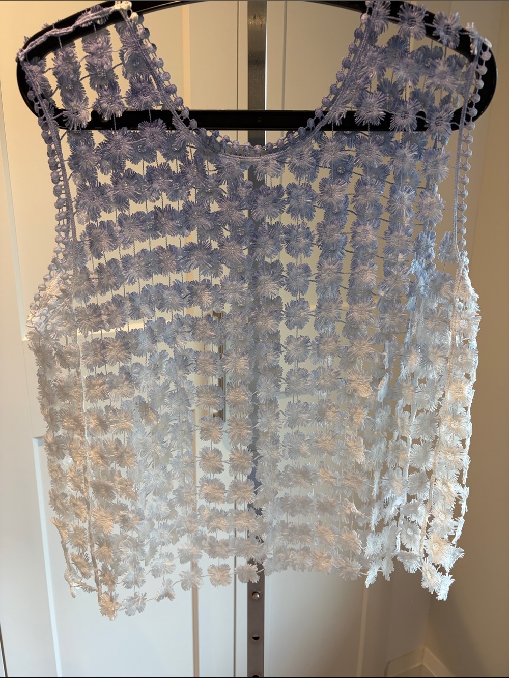 Sheer Floral Tank Top - Light Blue/White